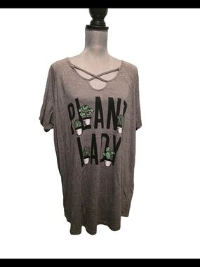 Torrid Plant Lady Graphic Tee Size 3 Plus Size Gray Criss Cross Neck